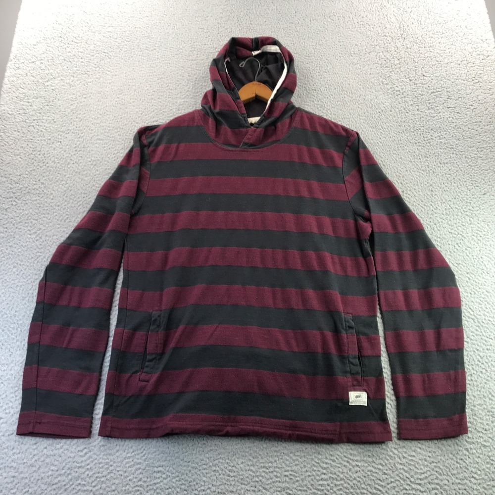 Vintage VANS Hoodie Mens XL Burgundy Black Striped Faded Skateboarding Y2K
